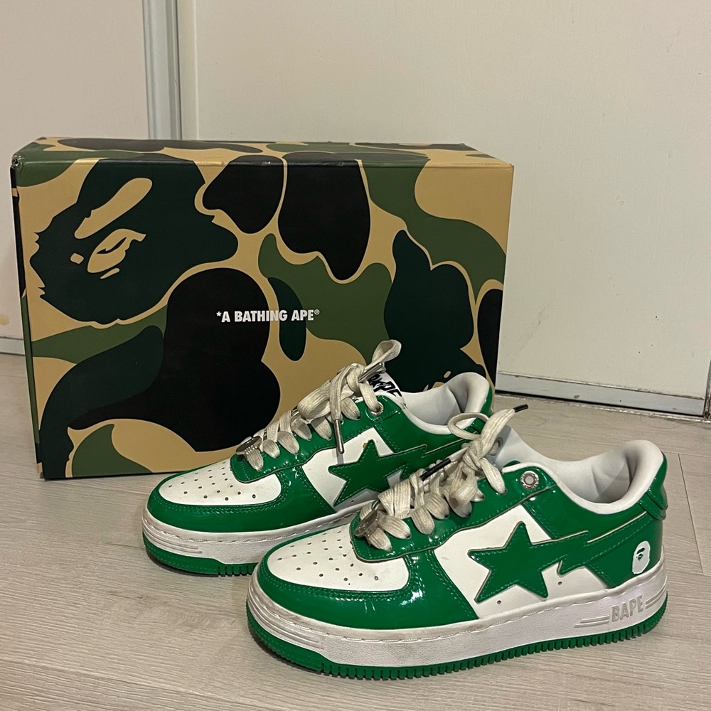 Bape Green and White Star Sneakers